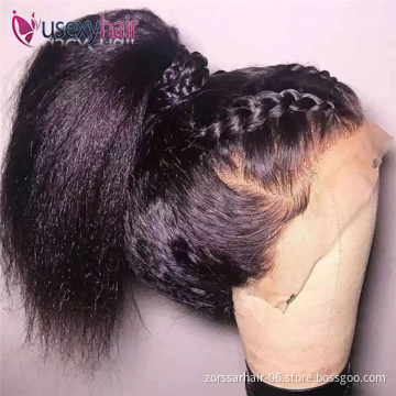 Cuticle aligned virgin brazilian hd lace front human hair wig vendors kinky straight 360 lace frontal wig human hair half front